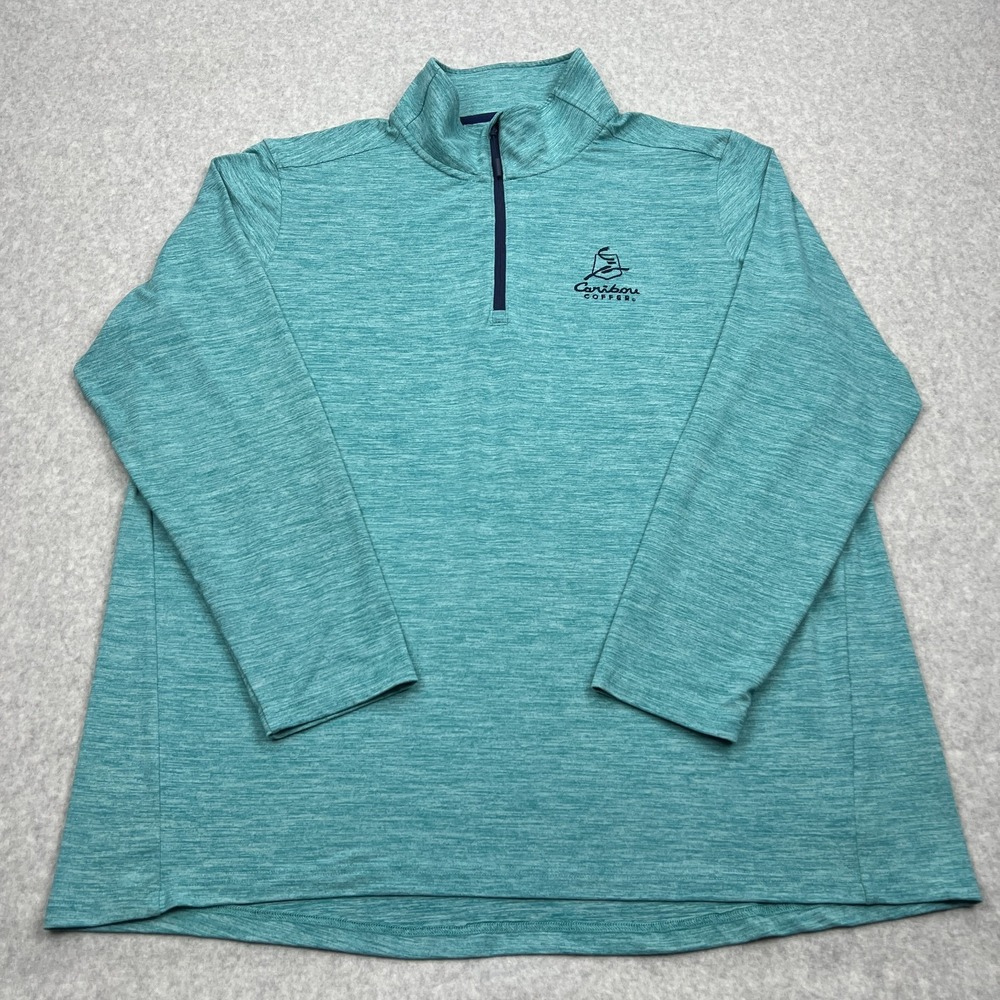 Caribou Coffee 1/4 Zip Men's XXL Blue "Life Is Short Stay Awake For It" Pullover